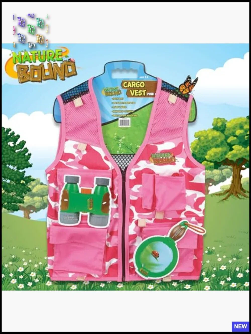 Kids Cargo Vest Pink Camo Outdoor Adventure Play Costume Lightweight Breathable